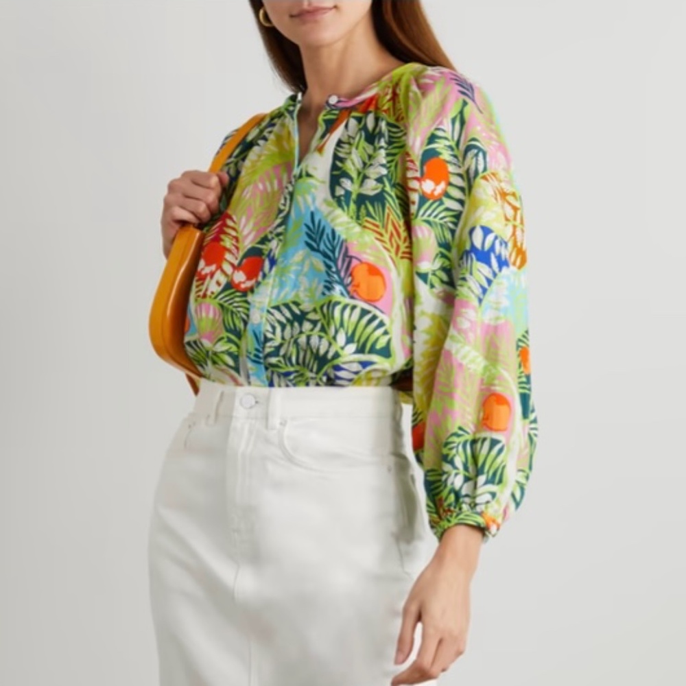 Staud | $295 Vincent Printed Linen Tunic Blouse | Sz Small EUC